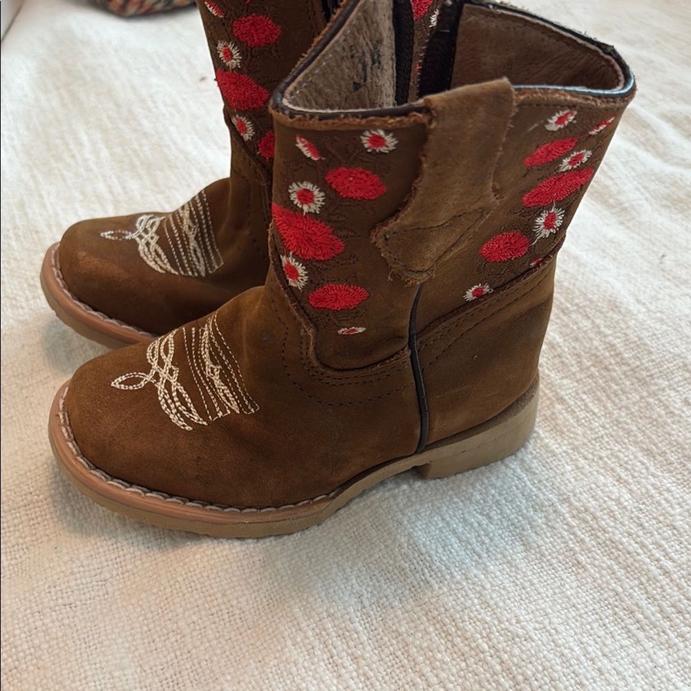 Brown and Red Kids Boots